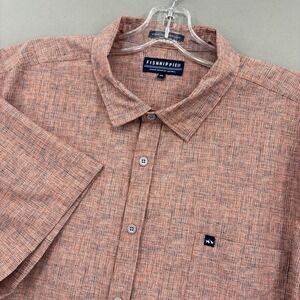 Fish Hippie Shirt Mens XL Orange Rowe Performance Button Up Short Sleeve Stretch